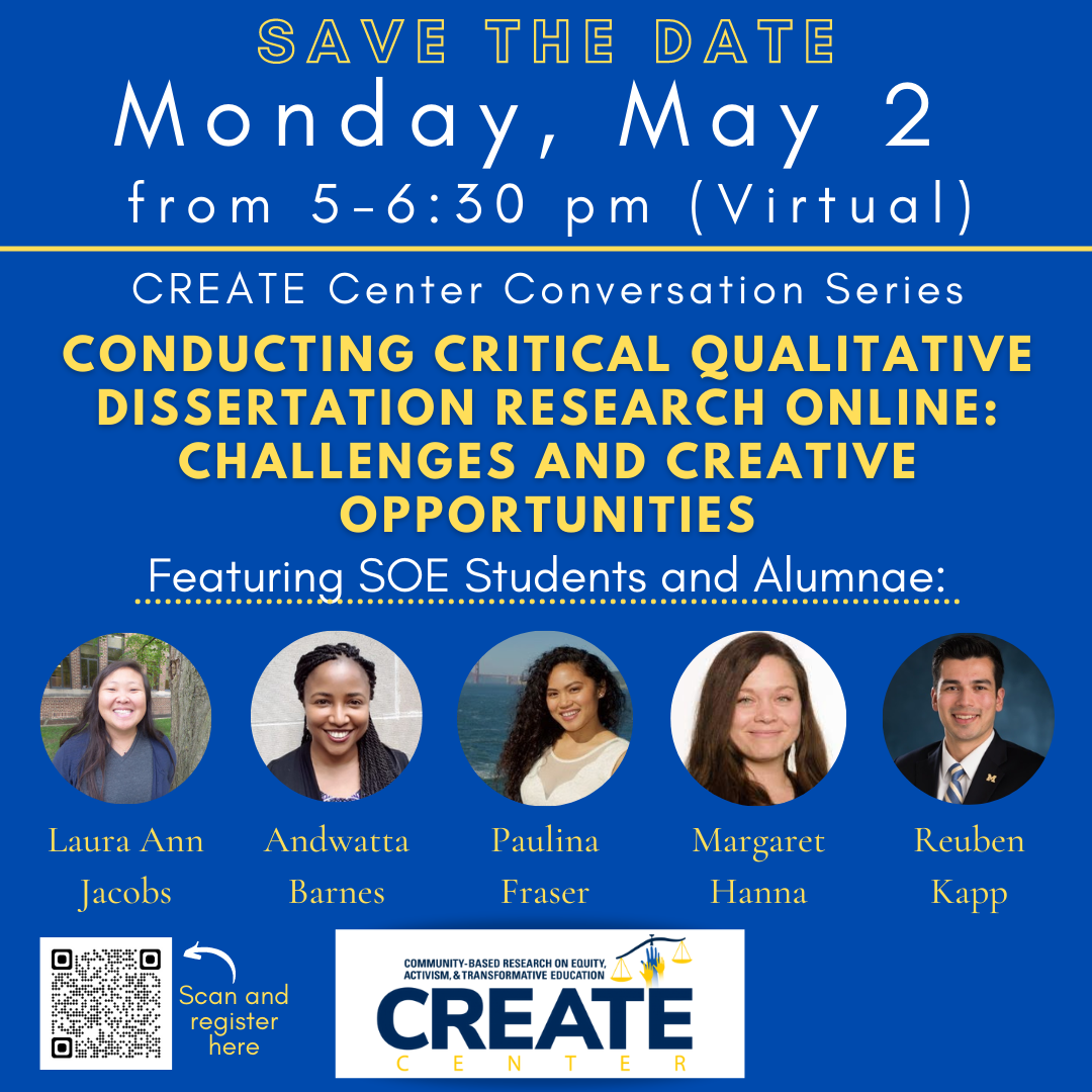 Conducting Critical Qualitative Dissertation Research Online: Challenges and Opportunities Flyer for event. Text follows.