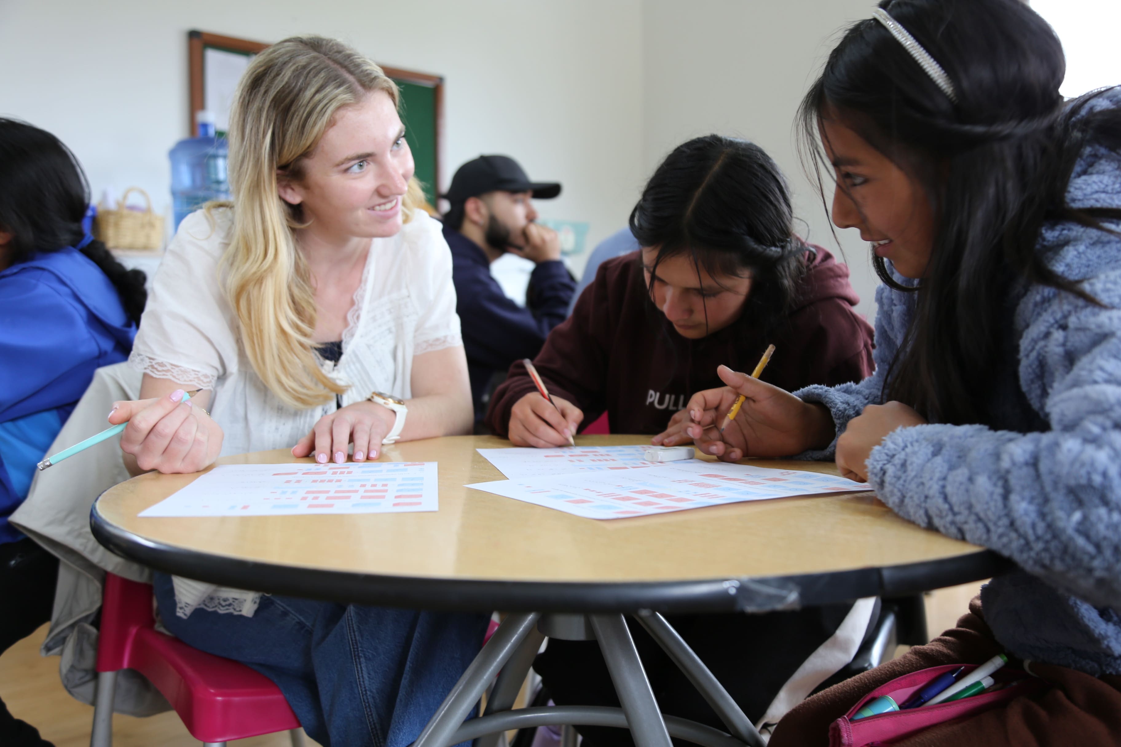 Megan Woelkers in a math class in the rural school.