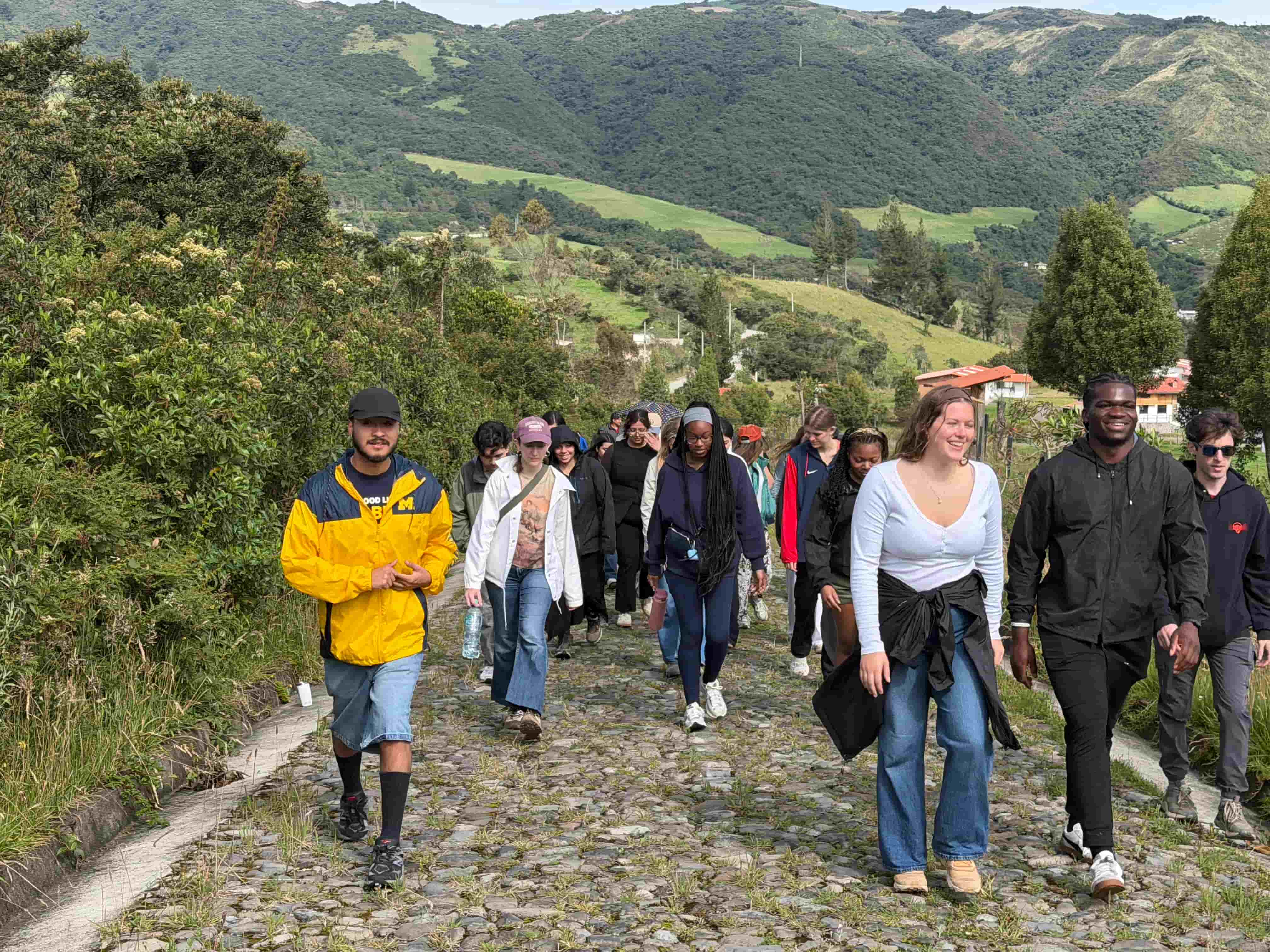 U-M students walk with local educators and Indigenous youth to see what a typical school day looks like near Otavalo.