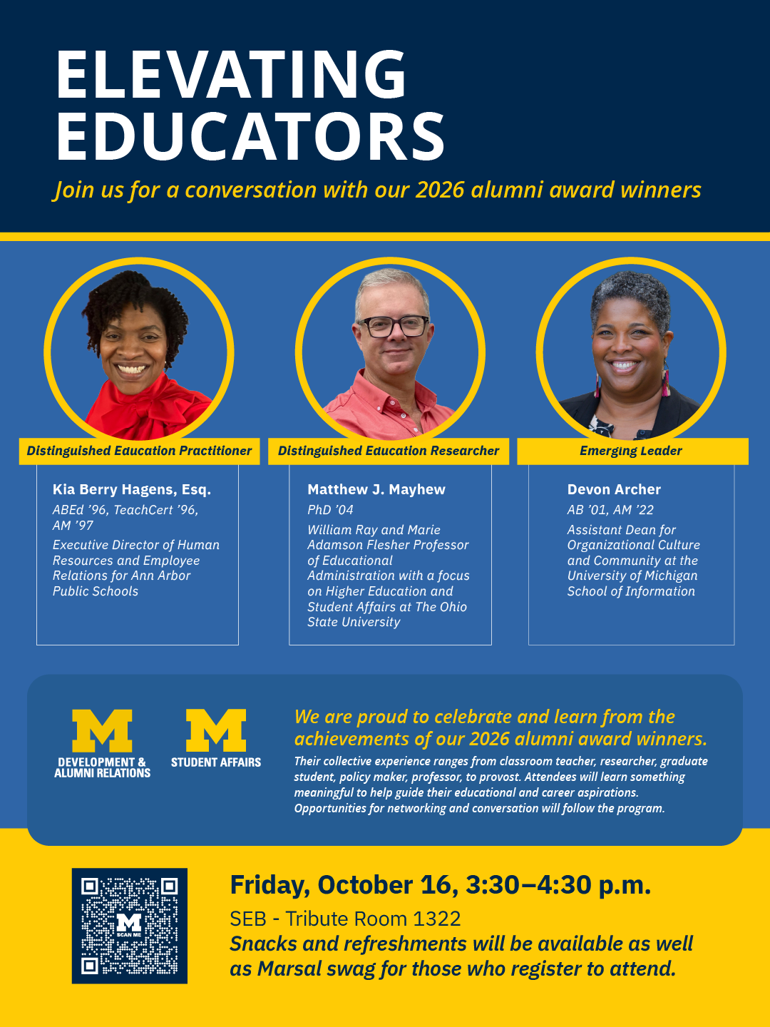 Event sign saying "Elevating Educators" with photos of three people smiling