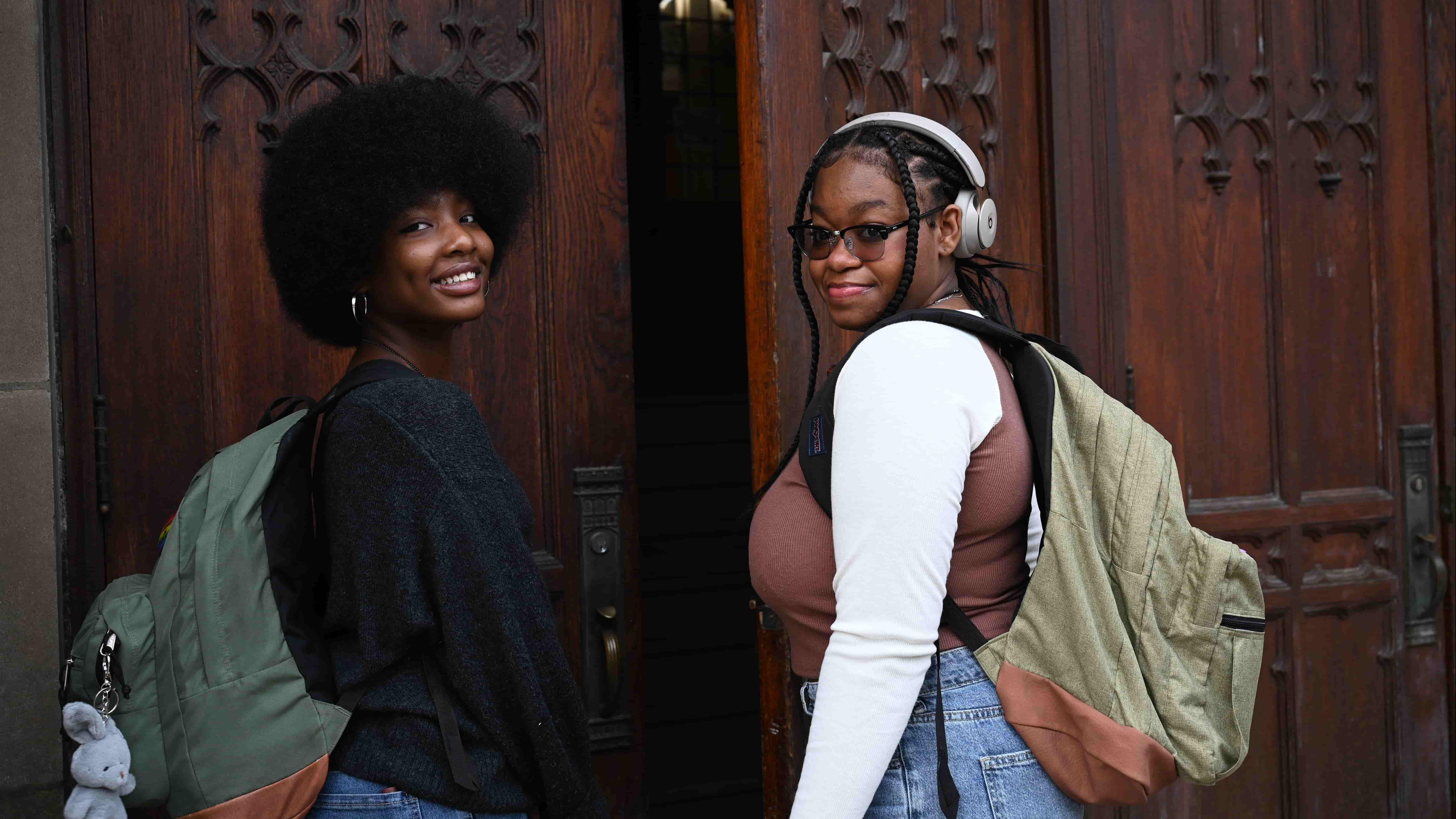 Two Marygrove high school students entering through front door