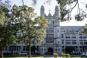 Facade of the high school building on the Marygrove campus