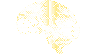 Graphic of yellow circuits in the shape of a human brain