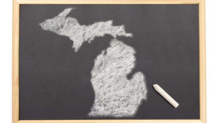 Michigan drawn on a chalkboard