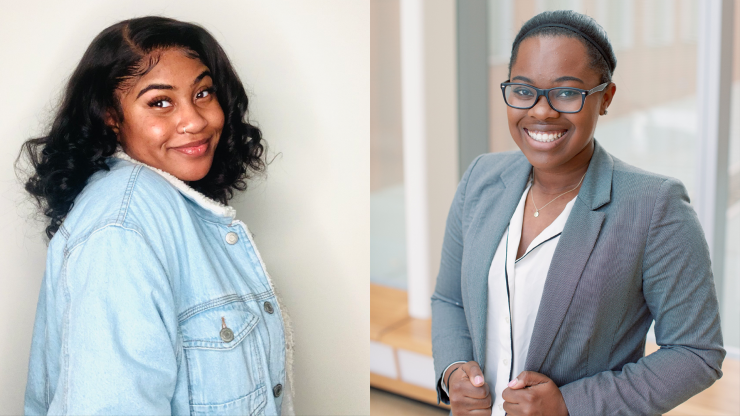 Split image. Portraits of student editors Mariah Benford (left) and Brianna Morigney.