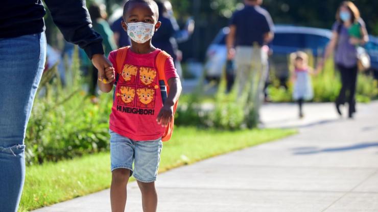 Young student on his first day of school at the Marygrove Early Education Center. (Photo by Darrell Ellis for The Kresge Foundation)