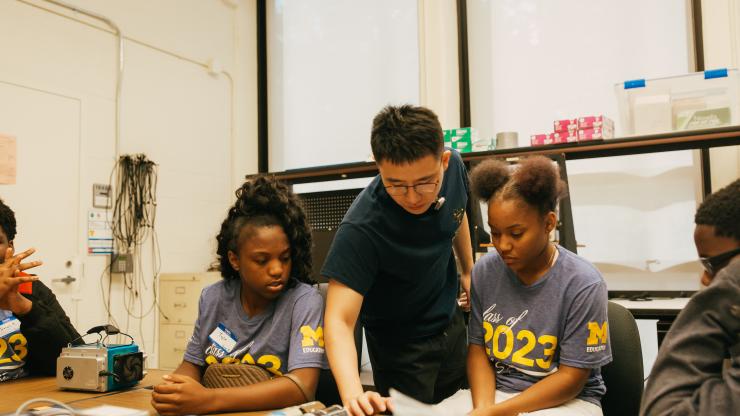 Marygrove students learning in a U-M engineering lab 2019