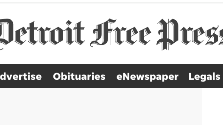 Screenshot of the Detroit Free Press website header with black bar beneath the newspaper's title