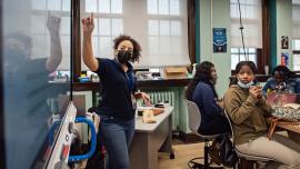 Isra Elshafei teaching robotics class at Marygrove 