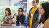International students listen to the Dean