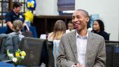 Students and staff socializing at Campus Visit Day