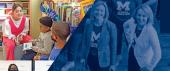 Cover of the Spring 2023 issue of Michigan Education Magazine. Collage of photos of interns in classrooms with elementary school children and a group shot of Marsal School faculty and staff, overlaid with quote: "Ultimately, we are investing in what we believe in, and that's the U-M School of Education." Kathleen Marsal on the Marsal family's transformational investment in the future of education.